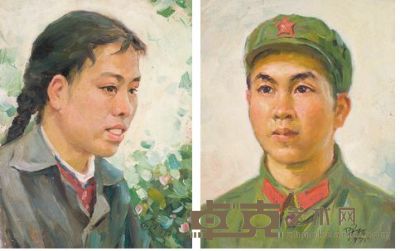 刘国枢 扎辫子的女青年/青年肖像 （两幅） 32.3×25cm；33×26cm