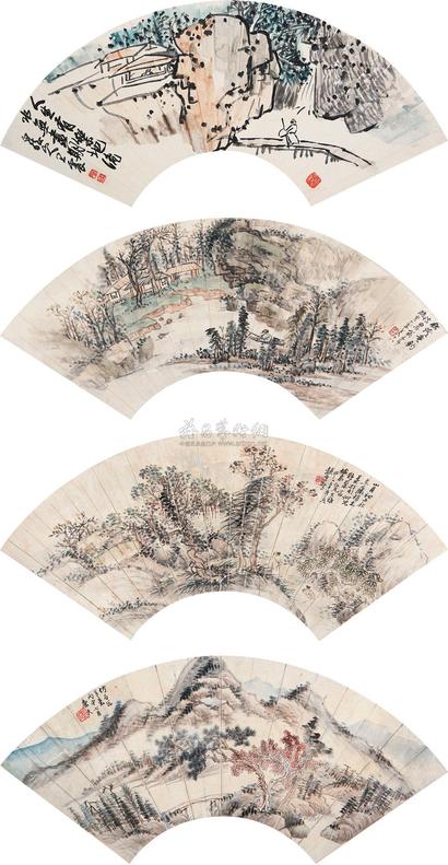 陆恢 赵云壑 山水人物 扇面