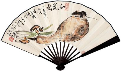 康宁 2001年作 瓜鼠图 成扇