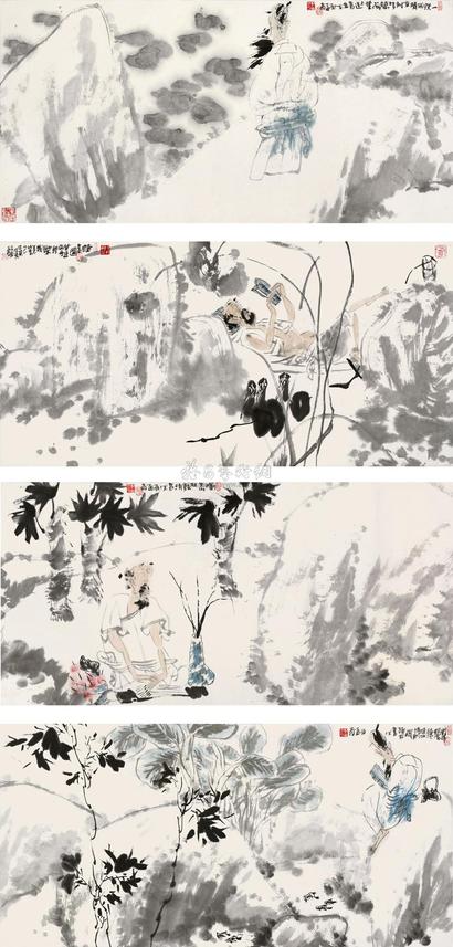 王孟奇 戊辰（1988年）作 山水 （四帧） 镜心