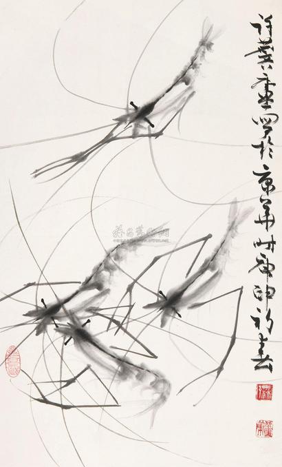 许麐庐 庚申（1980年）作 群虾 镜心