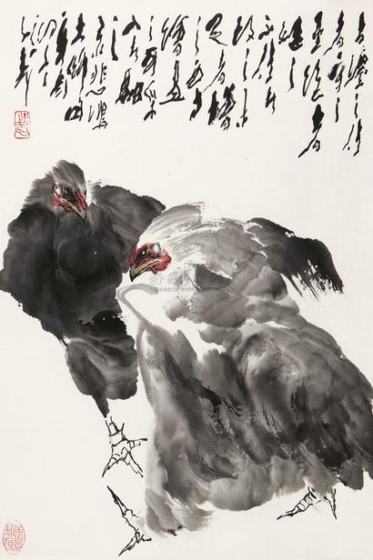 王子武 辛酉（1981年）作 双吉图 镜心