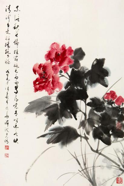 徐子鹤 戊午（1978年）作 芙蓉花 镜心