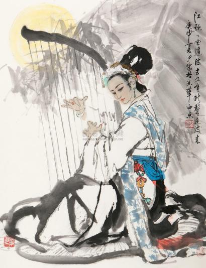 王西京 庚申（1980年）作 月下曲 镜心