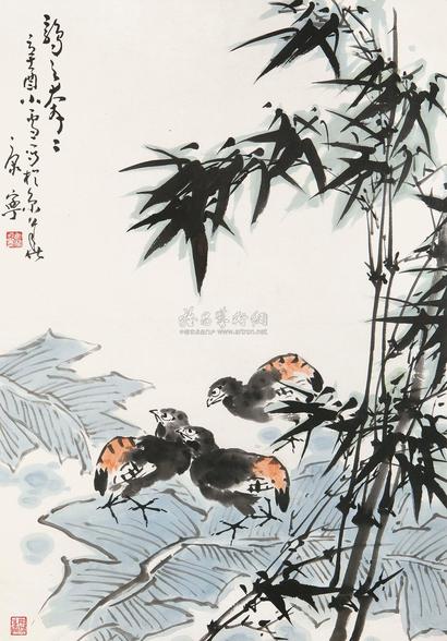 康宁 辛酉（1981年）作 竹报平安 镜心