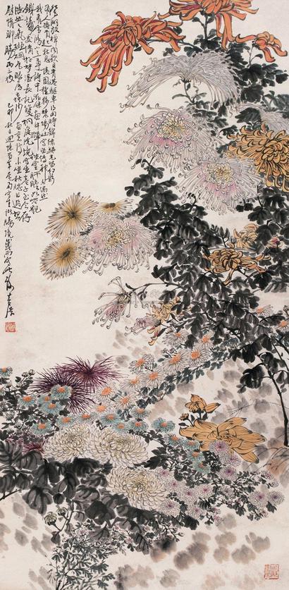 谢公展 己卯（1939年）作 秋菊有英 立轴