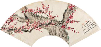 丁辅之 红梅 扇面