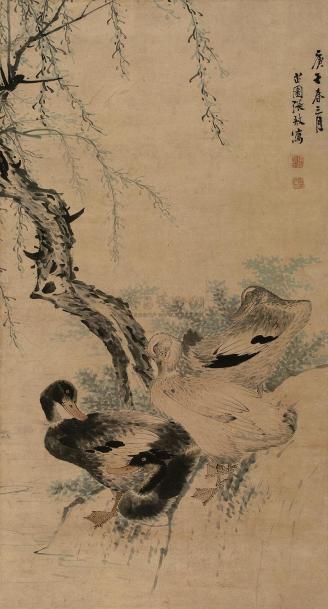 张敔 庚子（1780年）作 春江水暖鸭先知 立轴
