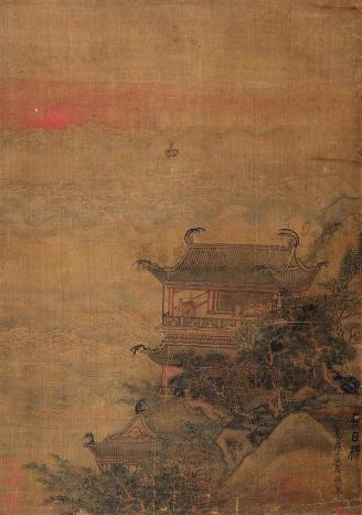 张宏 甲寅（1614年）作 山水楼阁 立轴