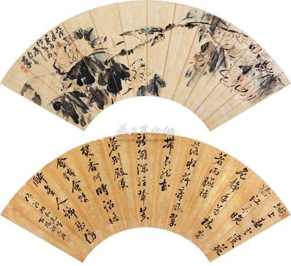 高凤翰 谢元龙 （款） 1737年作 花卉、书法 扇面