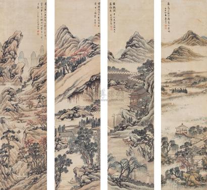 潘恭寿 乙巳（1785年）作 山水 四屏