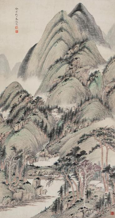 秦仲文 癸酉（1933年）作 青绿山水 立轴