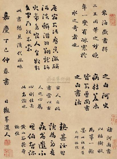 刘墉（古） 丁巳（1797年）作 行书临帖 镜心