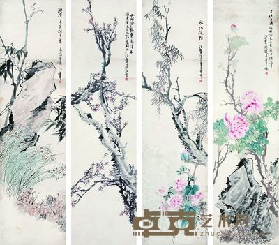 花卉四屏条 180×48cm×4