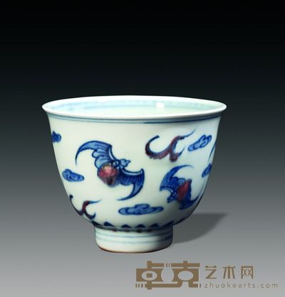 晚明 青花釉里红杯 高7.2cm 口径9cm