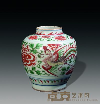 明·万历 五彩凤穿牡丹纹罐 高17.5cm 口径7.2cm