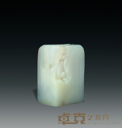 白高山山水人物薄意扁章 4×2.7×5.7cm