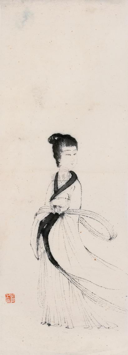 傅抱石 《墨笔仕女》 镜心