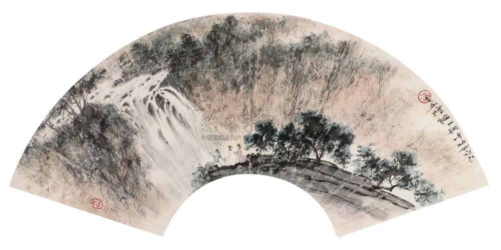 傅抱石 1963年作 观瀑图 扇面20×59.5cm