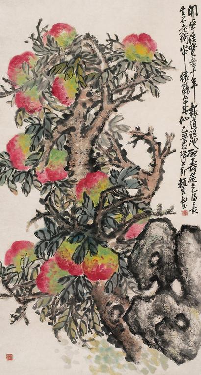 赵云壑 1925年作 贺寿蟠桃 立轴