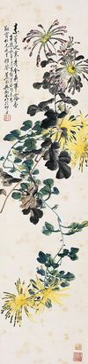 吴笠仙 1921年作 《菊花图》 立轴