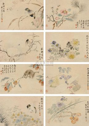 刘德六 1860年作 《橅古花鸟册》 册页 （八开）