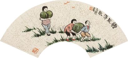丰子恺 《种瓜得瓜》 镜心扇面