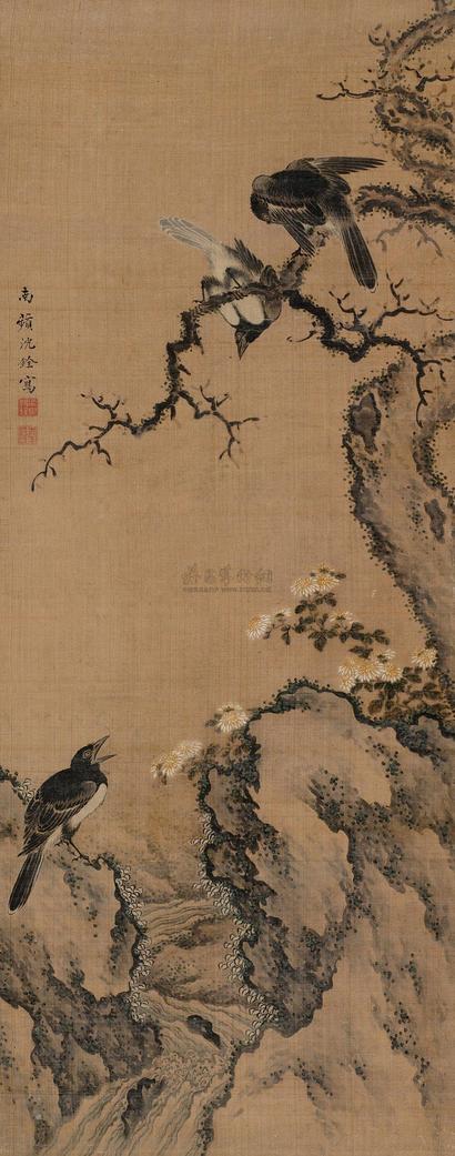 沈铨 喜鹊登枝 立轴