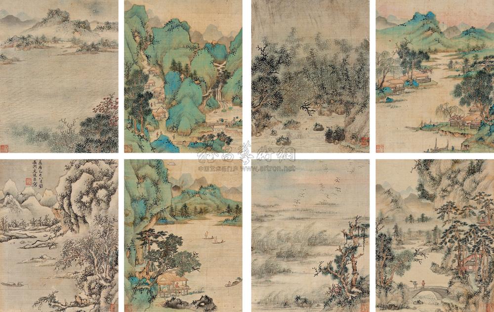 lot:1460 文从昌 1545年作 潇湘八景 册页 (八开)