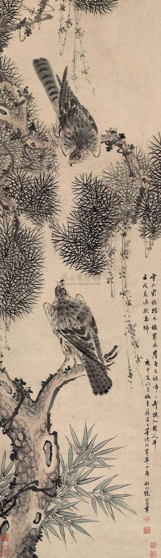张问陶 1800年作 双鹰图 立轴