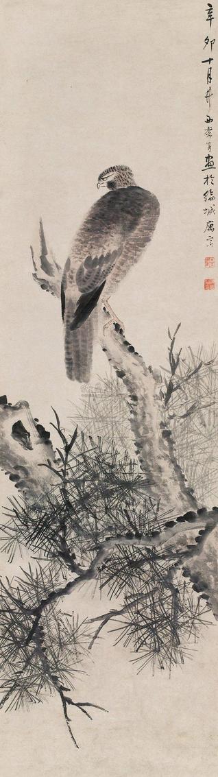 李育 1891年作 松鹰图 立轴