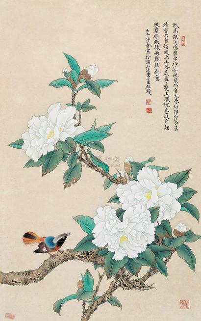 任重 2002年作 茶花小鸟 镜心