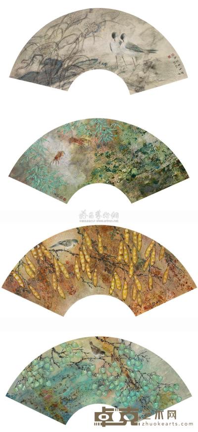 苏百钧 2004年作 四季花卉 镜框 21×58cm×4