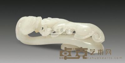 清 白玉螭龙带钩 长8cm