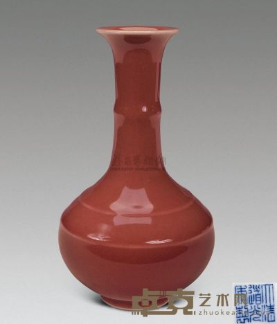 清道光 祭红釉弦纹瓶 高17.5cm
