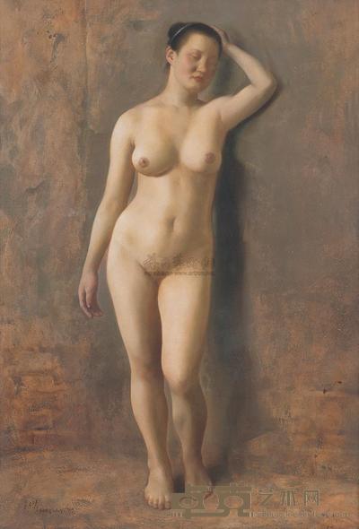 司子杰 1988年作 倚墙而立的女模特儿 72×50cm