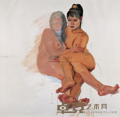 刘小东 2002年作  水中的两个女孩 138×138cm