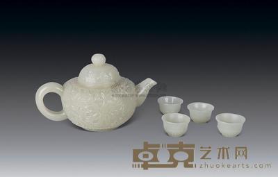 玉刻缠枝莲杯壶 (一套) 长14.5cm