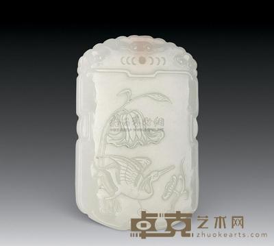 白玉刻花鸟方牌 5.2×3.6cm