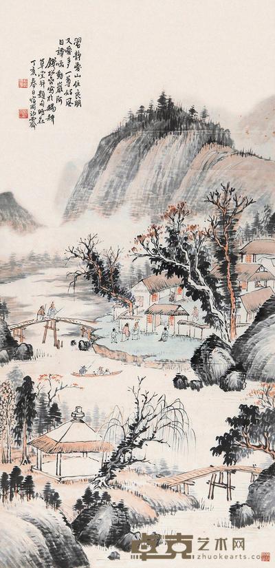 钱松嵒 高士访友图 立轴 137×67cm