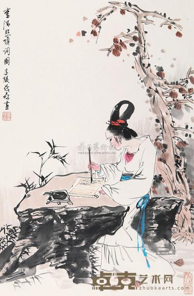 盖茂森 李清照填词图 立轴 68×45cm