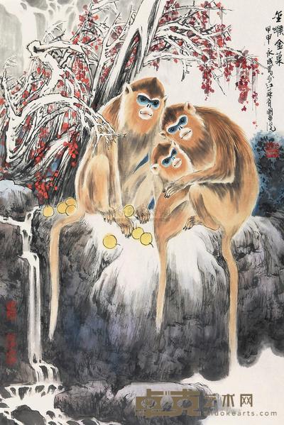 施永成 金猴金菓 镜心 68×45.5cm