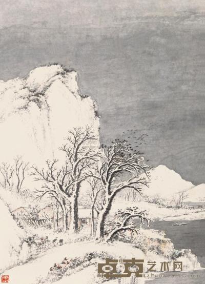 吴石僊 雪景图 立轴 36.5×27cm