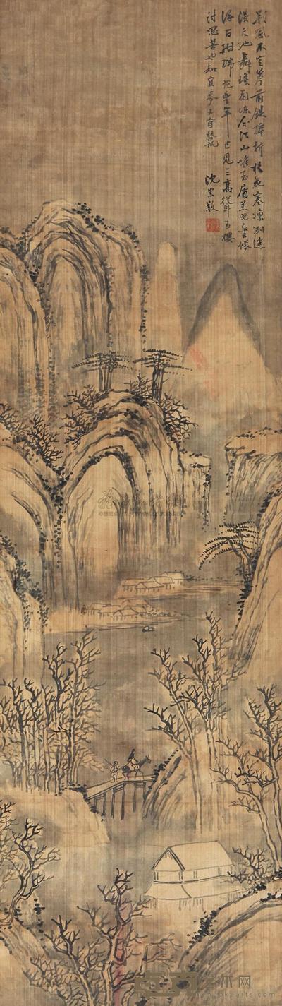 沈宗敬 天寒访友图 立轴 40×31cm