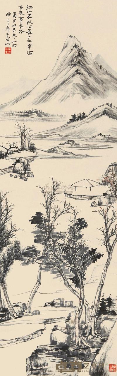 马万里 江山不改心常在 镜心 102×32cm