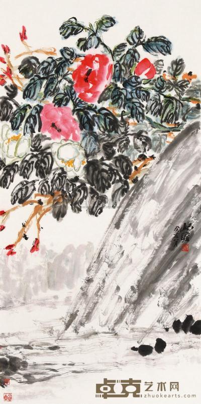 朱屺瞻 癸亥（1983）年作 红艳临水 镜片 138×69cm