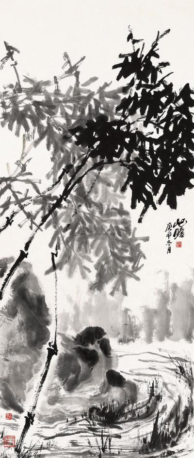 朱屺瞻 庚申（1980）年作 雨后翠竹 镜心