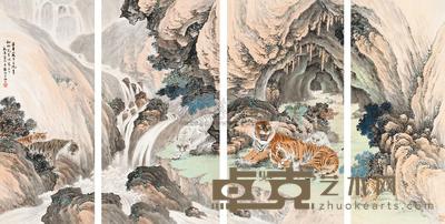 房毅 壬午（1942）年作 溪山虎啸 （四件） 通景屏轴 90.5×170cm
