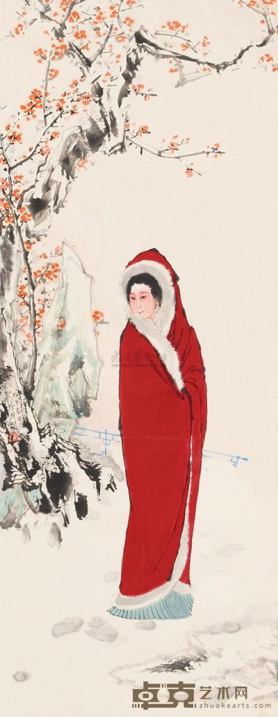 康师尧 戊午（1978）年作 立雪图 立轴 87.5×34cm
