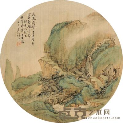 顾沄 云壑瀑声 团扇片 直径25cm